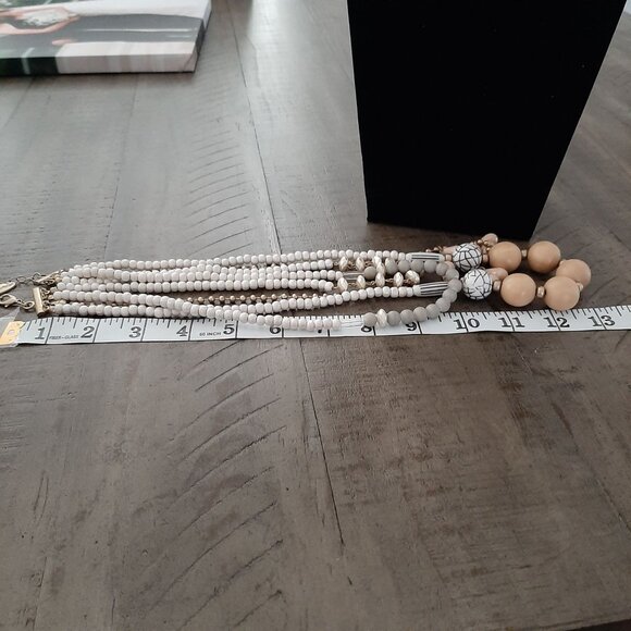 Plunder Layered Multi-Strand Beaded Necklace Gold White Silver Geometric beads - Picture 4 of 4